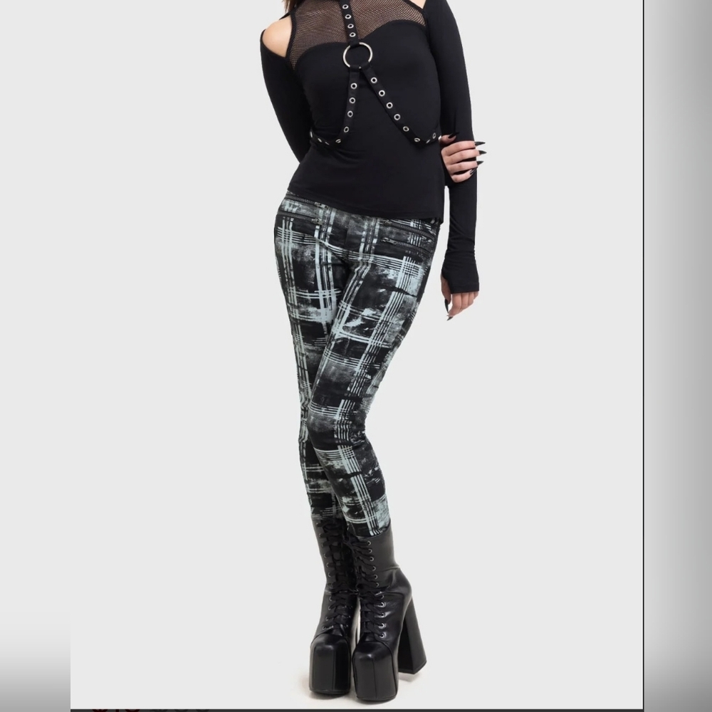 Killstar Black and Green Plaid Skinny Pants Size S and M - Picture 6 of 9